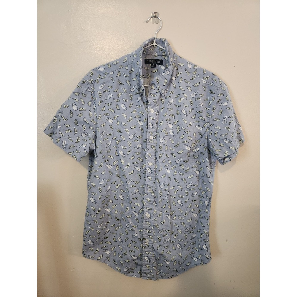 J. CREW MERCANTILE Flex Shirt Mens M Blue Button Down Lime And Salt Short Sleeve